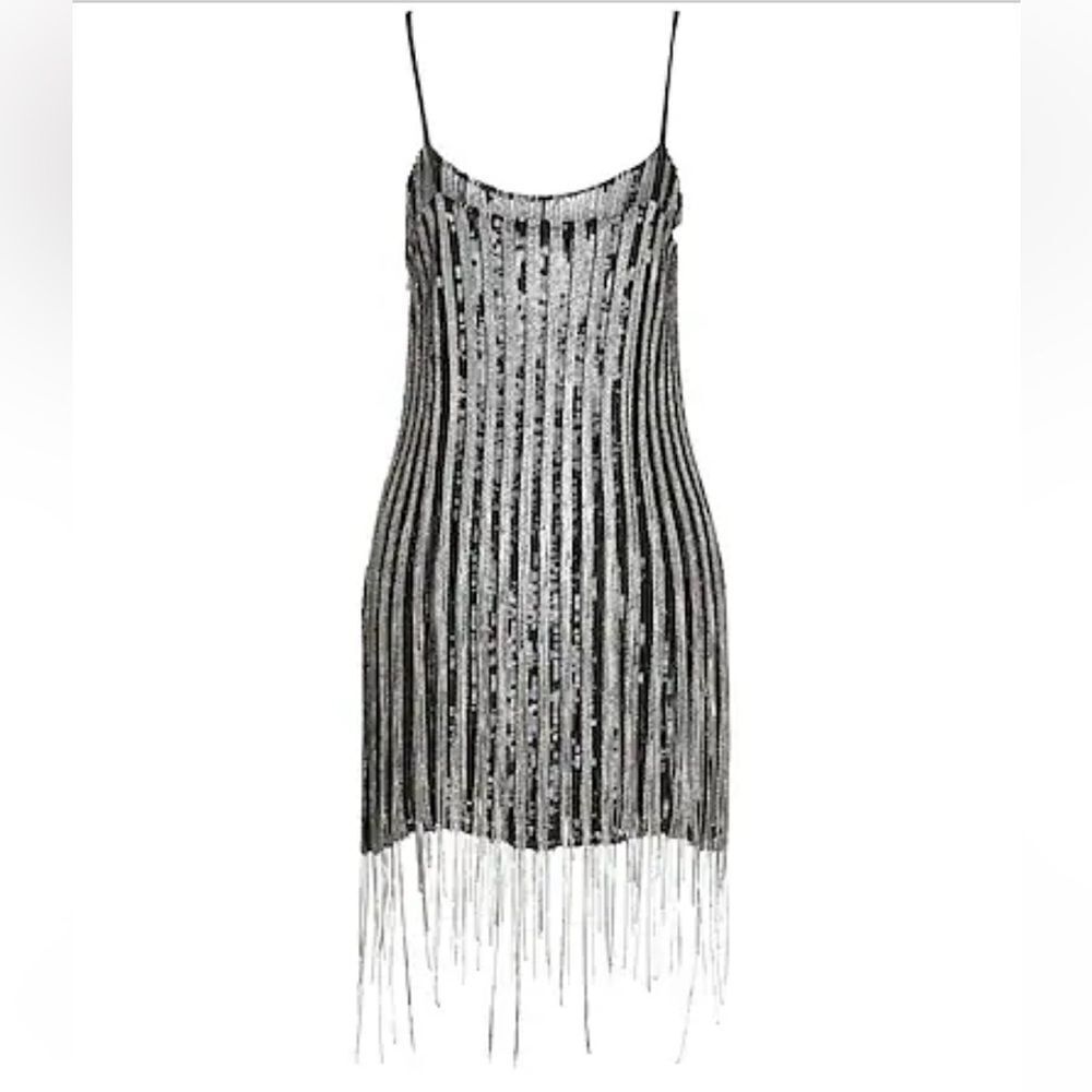 AMEN silver fringe dress black silver mini beaded cocktail party S New $1755 - Picture 3 of 14